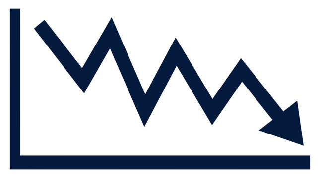 Declining chart graph showing economic down trend and loss with arrow pointing down on white background, perfect for financial report, corporate presentation and market analysis