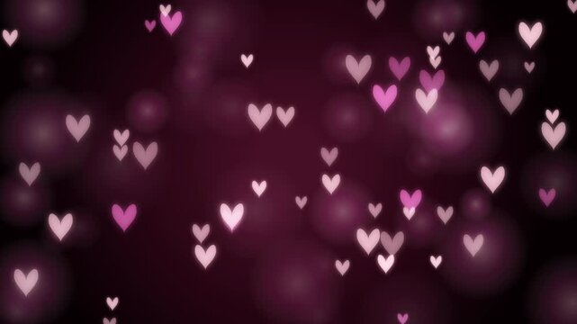 Romantic rose gold bokeh background with floating hearts for