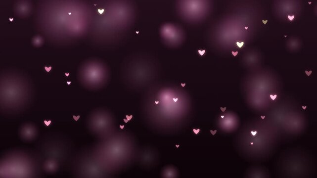 Romantic pink bokeh hearts floating in soft evening light for love