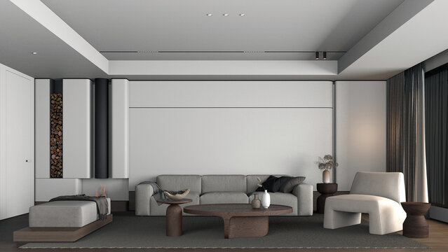 Scandinavian Style luxury modern white Living Room Interior