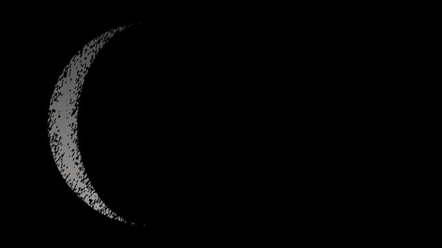 abstract minimalist silver crescent moon motion graphics on black background