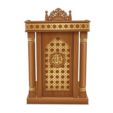 An illustration of minbar or pulpit in a mosque where the imam (leader of prayers) stands to deliver sermons, made from wooden.