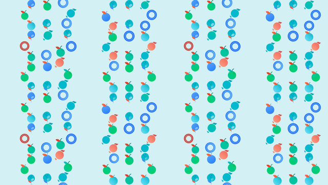Stylized fruit and circle pattern on light blue background