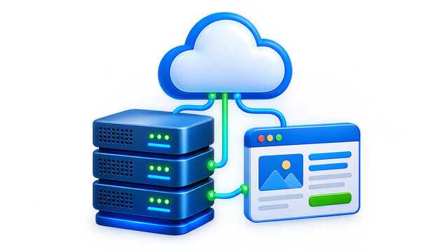 Cloud computing server architecture with interconnected web interface for centralized data management and storage solutions.