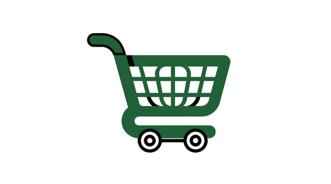Green shopping cart vector icon for global ecommerce and retail business concepts