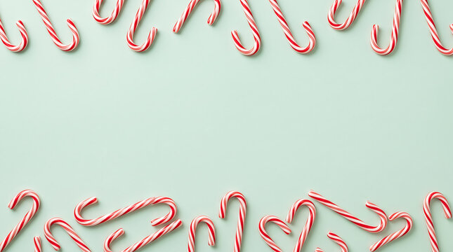 A delightful peppermint candy cane border against a soft mint green backdrop perfect for festive designs