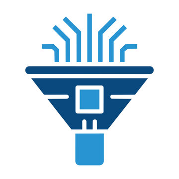 Digital data funnel and filtration system, blue technology concept for processing information and big data.