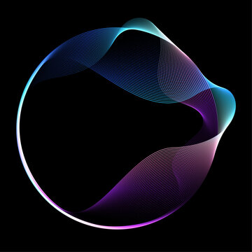 abstract neon gradient line wave circle frame isolated on black background for glowing tech emblem futuristic music artwork copy space and vector design