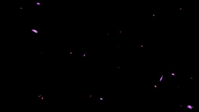 Golden confetti falling down on black background. 3D animation of exploding confetti Isolated background. colorful confetti rain isolated on transparent background animation,