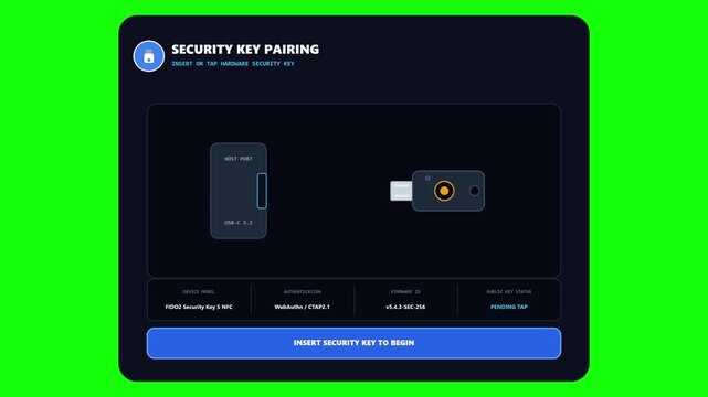Security key pairing animation interface design on dark screen