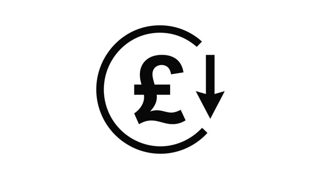 Pound sterling symbol with downward arrow inside a circle