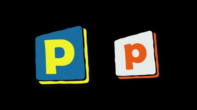 Animated Letter P Uppercase and Lowercase for Kids Education on Black Background