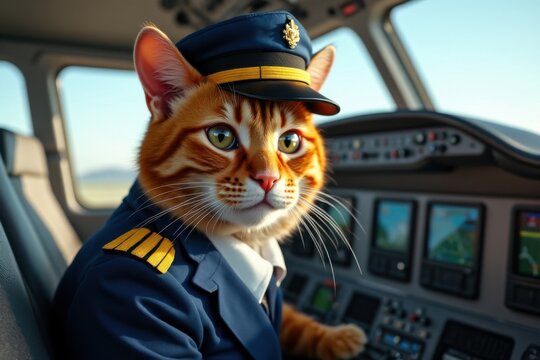 cat memes orange tabby pilot wearing a navy uniform inside a car