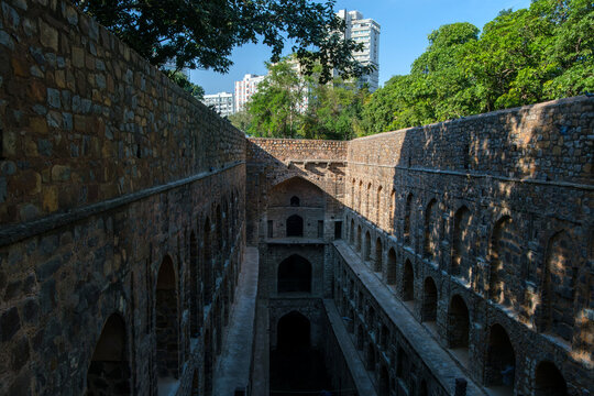 The Agrasen ki Baoli, a 60-meter long and 15-meter wide historical stepwell in New Delhi, India.