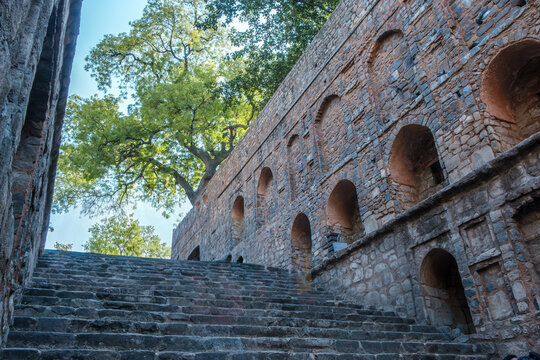 The Agrasen ki Baoli, a 60-meter long and 15-meter wide historical stepwell in New Delhi, India.