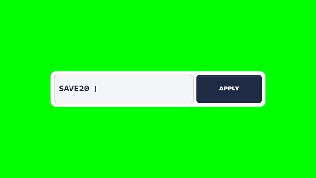 E-commerce Promo Code SAVE20 Input Animation on Green Screen