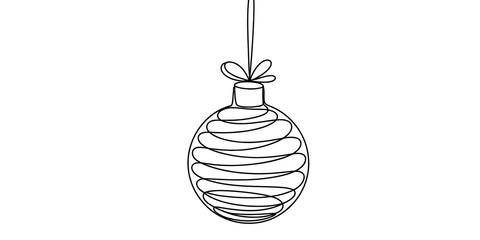 Black and white line art of a christmas tree ornament isolated on transparent background © Bilas
