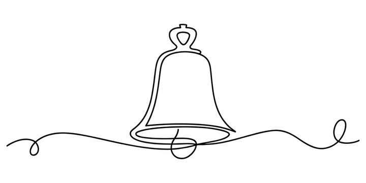 Continuous single line drawing of a simple hand bell isolated on transparent background