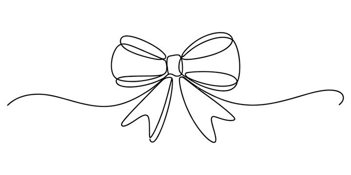 Continuous single line drawing of a decorative ribbon bow isolated on transparent background
