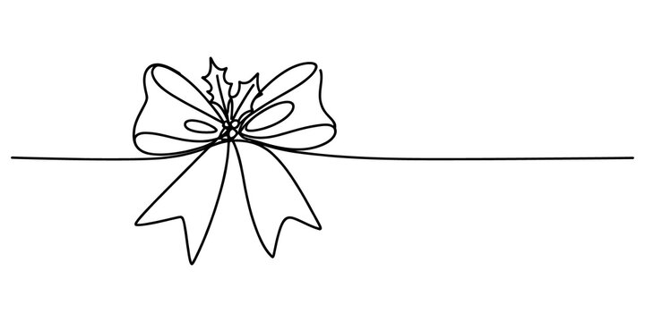 Continuous line drawing of a christmas gift ribbon bow isolated on transparent background
