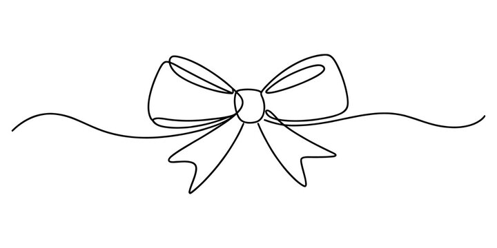 Continuous single line drawing of a decorative ribbon bow isolated on transparent background