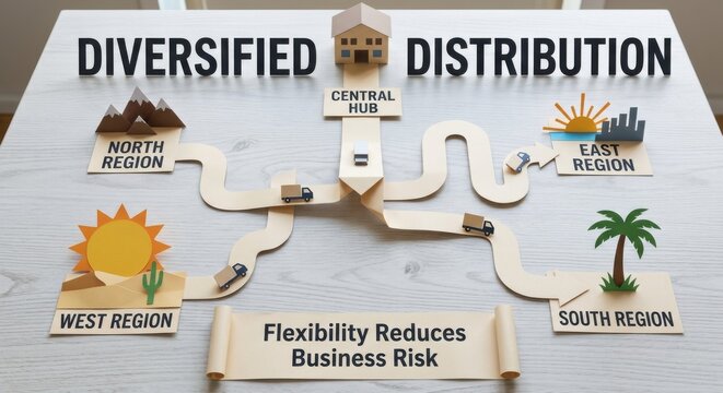 Business Distribution Network with Trucks and Central Hub