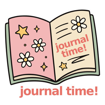 Cute Kawaii Open Journal Book Diary Self Care Illustration