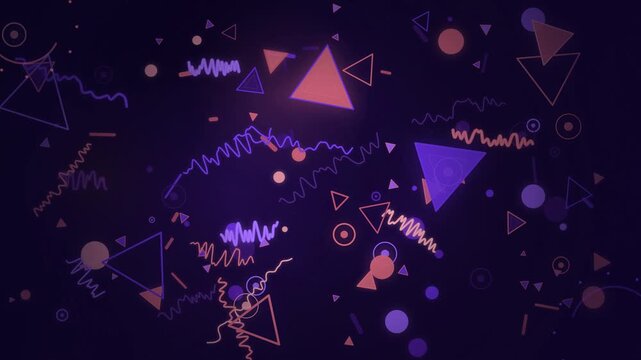 Glowing neon triangles and zigzag lines floating geometric motion background