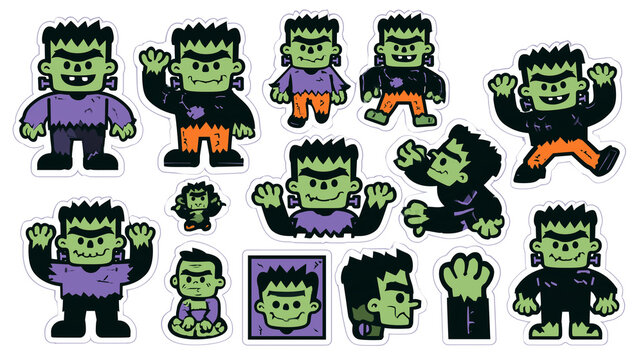 Frankenstein monster character sticker set isolated isolated on transparent background