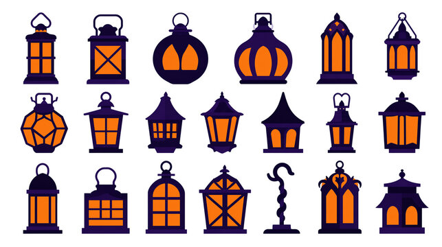 Ramadan lanterns vector set isolated on white isolated on transparent background