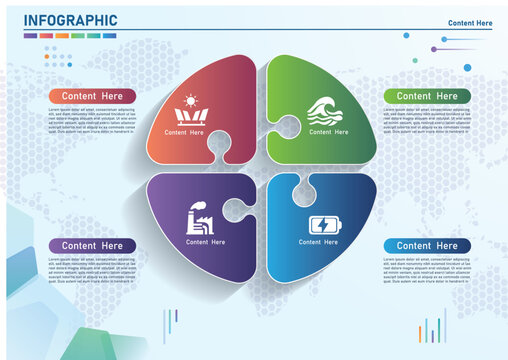 4 steps eco green energy jigsaw puzzle infographic template with quadrant puzzle pieces vector illustration