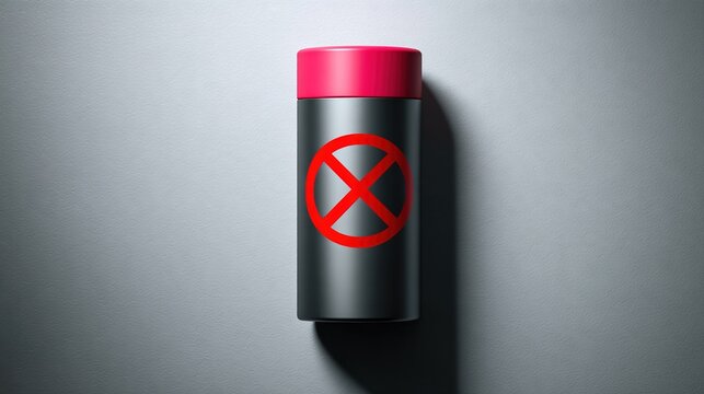 restricted. Red prohibition symbol overlaid on product icon against minimalist gray background. STEM education sheets, lab safety posters, designed for STEM education and laboratory safety posters.