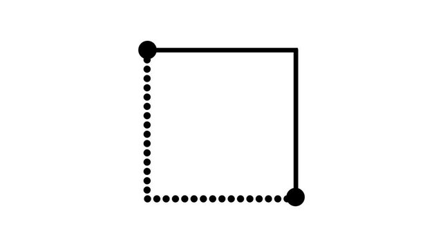 Square frame with solid top and right edges, dotted left and bottom edges and anchor points, black icon for vector path and drawing tool concepts