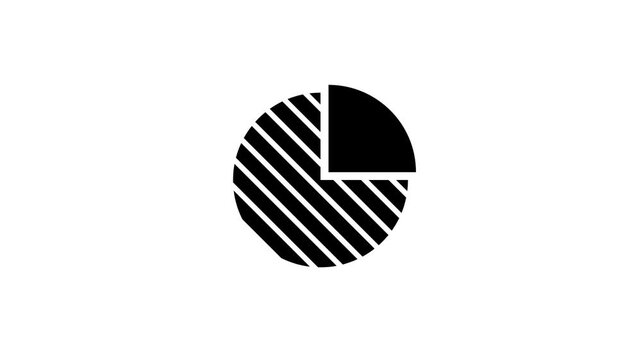 Black pie chart with diagonal hatch shading and one solid quarter slice on white for statistics, data analysis, business report and market concepts