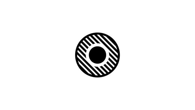 Circular hatched ring with a solid black center dot on white, a concentric target style icon for focus, lens, record disc and abstract design concepts