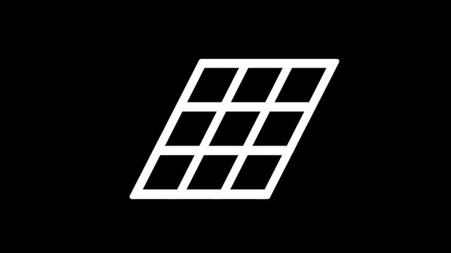White tilted perspective grid of tiles on black, a skewed matrix icon for solar panel, floor plan, tile layout, mesh and geometric design concepts