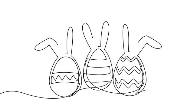 Continuous Line Drawing Animation of Three Easter Eggs with Bunny Ears