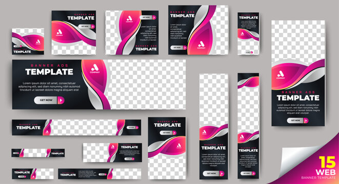 Ads web banner template set. Vector horizontal, vertical, square web banner ads design. Vector	