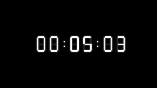 White digital clock numbers showing time on black background