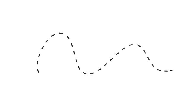 Black dashed or dotted curved line resembling a trail, path, or route often used as a graphic element on maps or diagrams.