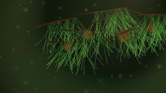Abstract pine needles hanging on wooden sticks in digital forest illustration