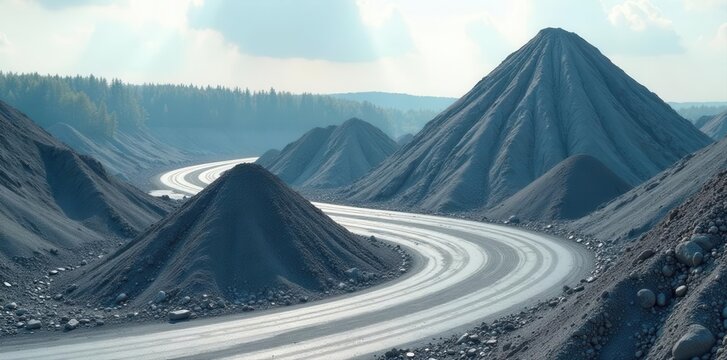 Gray slag and sand pile, Kyiv construction site , material, Ukraine