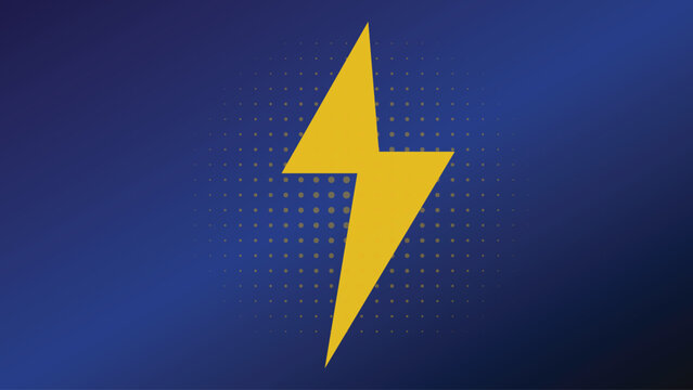 Abstract dark blue background with yellow lightning bolt icon and halftone dot grid pattern   