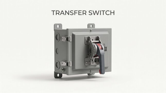 Heavy duty industrial transfer switch enclosed in a grey metal box with red handle