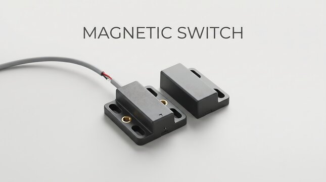 Magnetic switch sensor for security and industrial applications isolated on white background