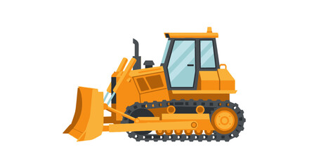 Yellow bulldozer isolated on transparent background, construction heavy machinery, earthmover vehicle side view. © Kento