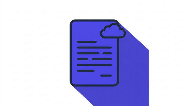 Cloud data storage icon of blue document with long shadow effect