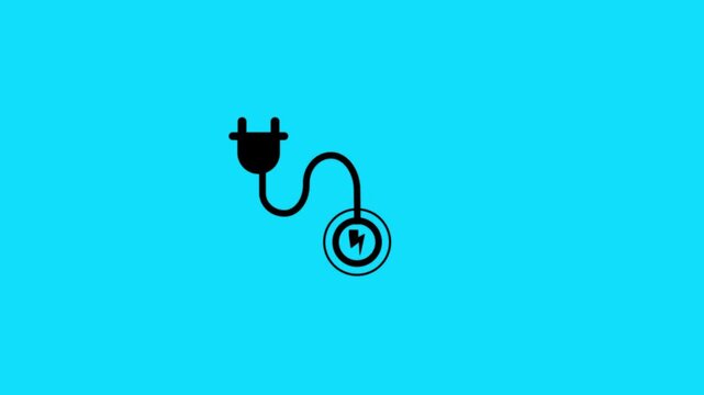 Power charge icon with electric plug and lightning bolt animation on green background. Lightning bolt electric plug animation for charging supply, energy, power and technology concepts icon.