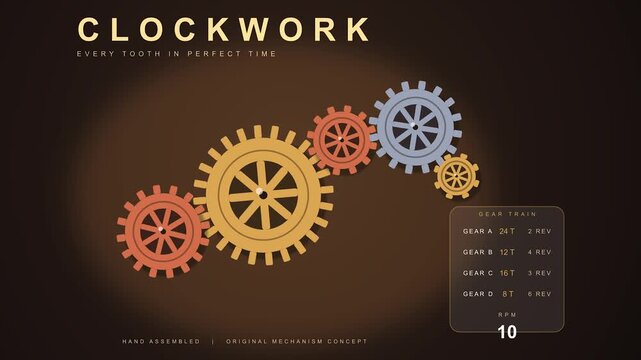 Clockwork gears turning in warm light showing mechanical progression and complexity