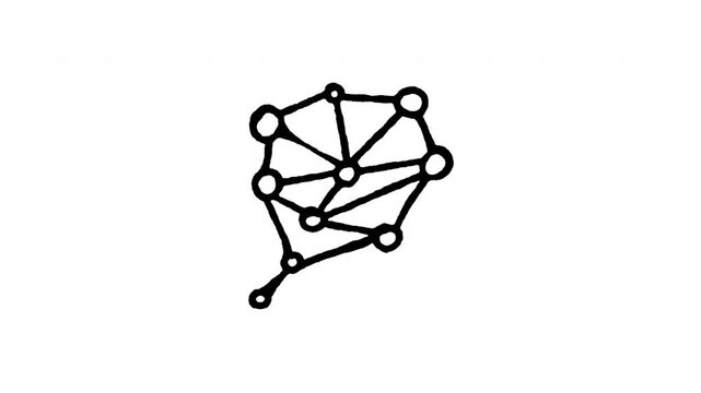Animated doodle icon of interconnected neural network nodes and data line connections.